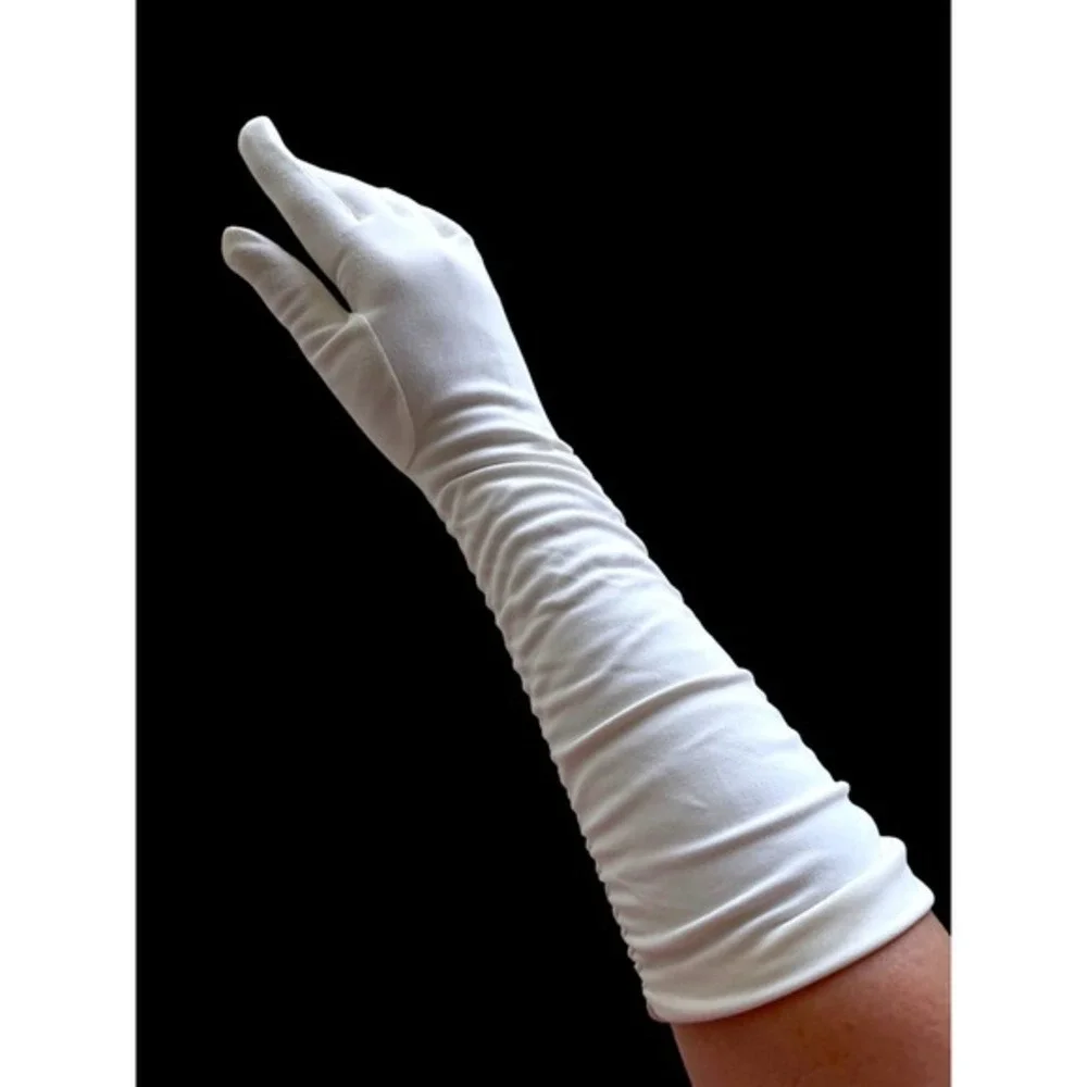 Vintage 1980’s White Ruched Cotton Gloves Formal Prom Costume Size 7